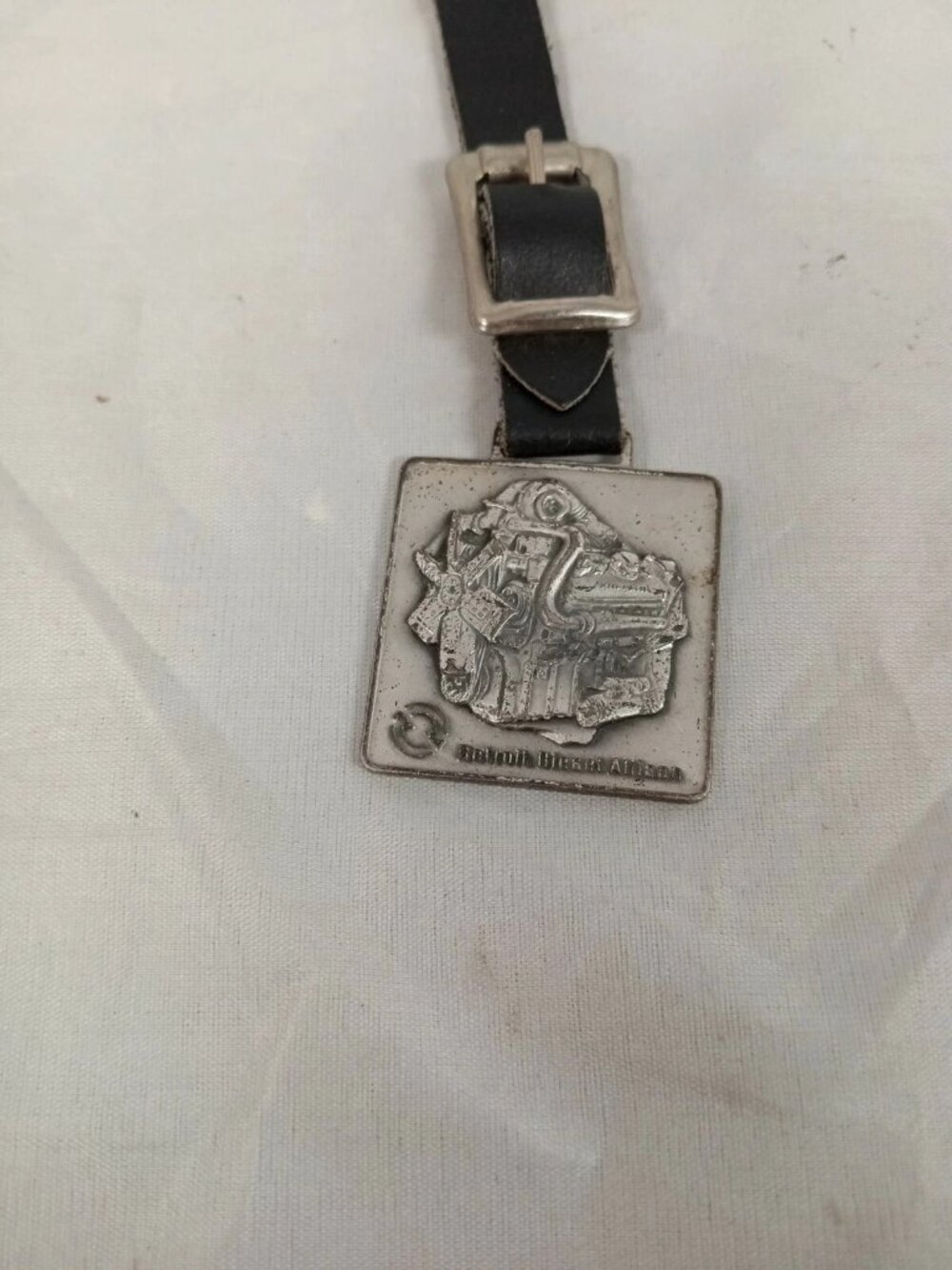 Nice Used Vintage Pewter Detroit Diesel Allison Engine Watch Fob & Leather Strap